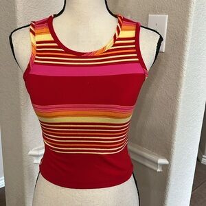 Vintage Agaci pink red yellow striped crop top Size S